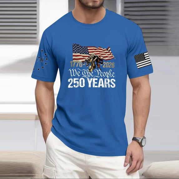 Hogleaql Mens Usa Flag Graphic Tshirt Crew Neck American Flag Short Sleeve Tops Patriotic Trendy Independence Day Loose Fit Pullover Tops Blue 2XL