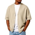thumbnail image 1 of Hogleaql Mens Waffle Knit Cardigan Sweater Button V Neck Open Front Cardigans Short Sleeve Lightweight Casual Comfortable Dressy Outfit Khaki L, 1 of 7