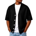 thumbnail image 1 of Hogleaql Mens Waffle Textured Cardigan Sweater Button V Neck Knit Open Front Cardigan Short Sleeve Lightweight Casual Comfy Trendy Outfit Black L, 1 of 7