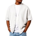 thumbnail image 1 of Hogleaql Mens Waffle Textured Cardigan Sweater Button V Neck Knit Open Front Cardigan Short Sleeve Lightweight Workout Soft Fashion Outwear White L, 1 of 7