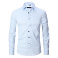 thumbnail image 1 of Hogleaql Mens Wrinkle Free Dress Shirts Fashion Long Sleeve Wrinkle Free Stretch Collared Shirt Button Down Regular Fit Business Wedding Dating Cozy Light Blue X5XL, 1 of 3
