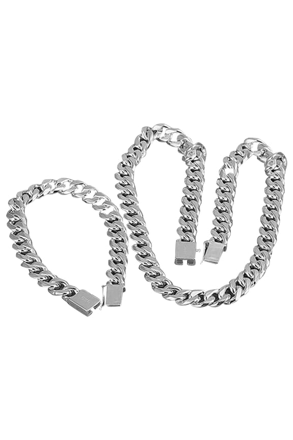 Miami Cuban Link Chain Set For Men 18K Gold Plated Stainless Steel 10mm Bracelet Necklace Chains_2Pcs