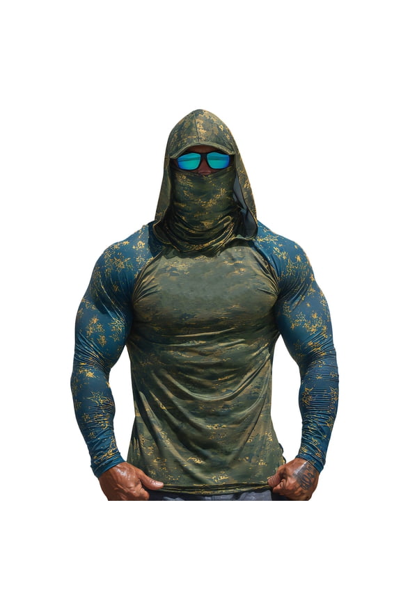 New Hooded Performance Long Sleeve Shirt UV Sun Protection Long Sleeve Quick Dry Fishing Shirts UV Hiking Outdoor Running Athletic Rash Guard Army Green 3XL