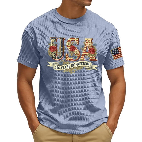 Hogleaql Patriotic American Flag Men’s T-Shirt, Crewneck 4th Of July Patriotic Shirts Short Sleeve Independence Day USA Graphic for Men Dressy Tee Tops Light Purple S