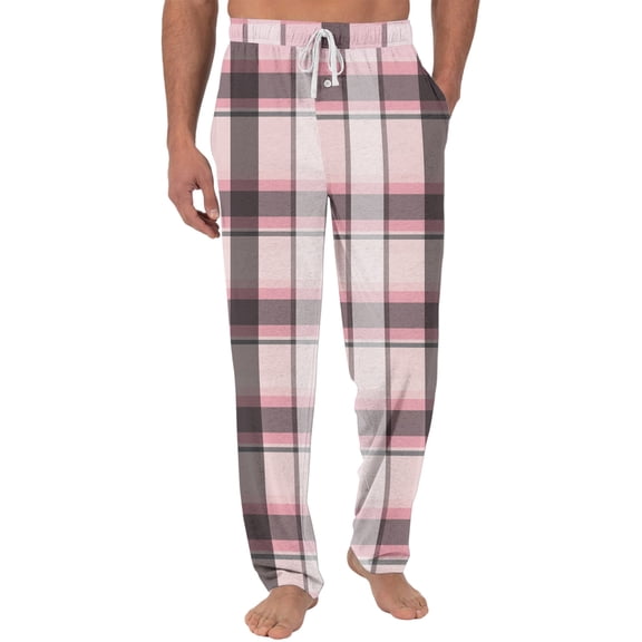 Hogleaql Pj Pant for Men Striped Plaid Printed Lounge Warm Drawstring Sleepwear Loose Winter Pajama Pants with Pockets Pink 2XL