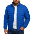 thumbnail image 1 of Hogleaql Plus Size Puffer Jacket Mens Full Zip Long Sleeve Thermal Quilted Coats Stand Collar with Pockets Loose Fit Solid Color Lightweight Insulated Winter Trendy Jacket Outfits Royal Blue XL, 1 of 3