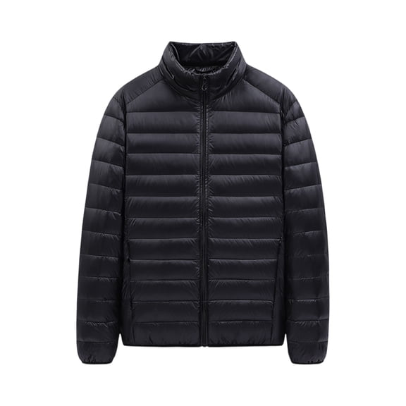 Hogleaql Plus Size Puffer Jacket Mens Zip Down Long Sleeve Thermal Quilted Coats Stand Collar with Pockets Loose Fit Solid Color Soft Insulated Winter Dressy Jacket Outwear Black 4XL