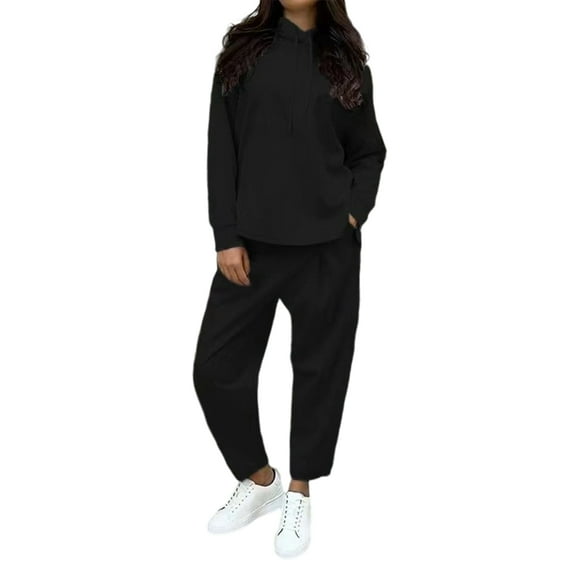 Hogleaql Plus Size Sweatsuits Women 2 Piece Outfit Long Sleeve Lounge Drawstring Sweatshirt Wide Leg Sweatpants Solid Loose Fit Outfits Dressy Fall Winter Matching Sets with Pockets 2025 Blue 2XL
