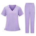 thumbnail image 1 of Hogleaql Scrubs Set for Women V Neck Plus Short Sleeve Jogger Suits with Multi Pockets Nurse Tops & Cargo Pant Medical Nursing Uniform Casual Workwear Scrub Sets Light Purple 2XL, 1 of 5