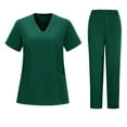 thumbnail image 1 of Hogleaql Scrubs Sets for Women V Neck Solid Short Sleeve Jogger Suits with Pocketss Nurse Tops & Cargo Pant 2025 Nurse Uniform Casual Workwear Sets Dark Green L, 1 of 4