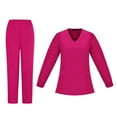 thumbnail image 1 of Hogleaql Scrubs for Women Sets V-Neck Solid Color Long Sleeve Jogger Suits with Multi Pockets Stretch Top & Pants 2025 Nurse Uniform Casual Workwear Sets Hot Pink XL, 1 of 5