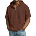 thumbnail image 1 of Hogleaql Short Sleeve Hoodie for Men 1/4 Zipper Lounge T-Shirts Fashion Loose Drawstring Hooded Sweatshirt Tops Coffee L, 1 of 9