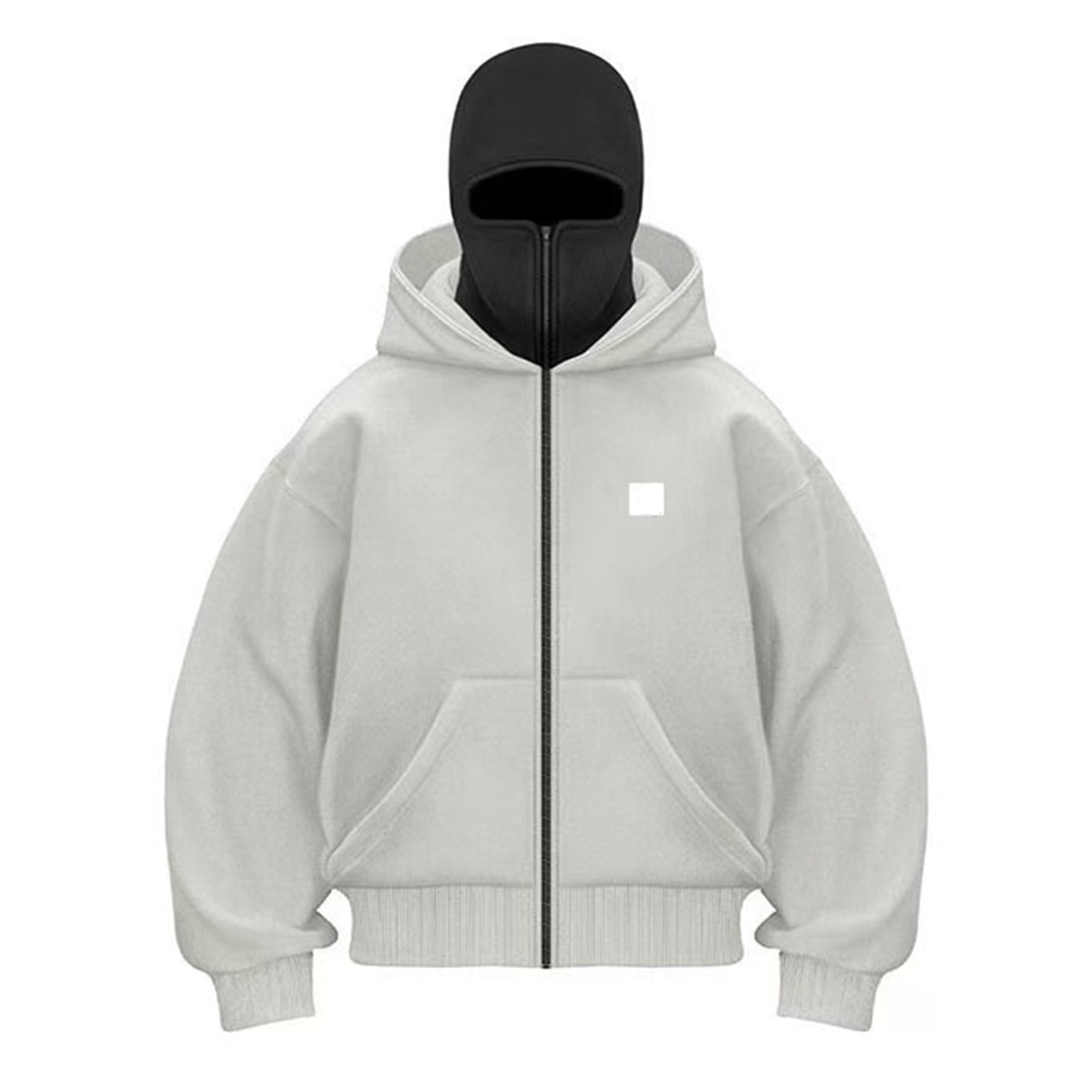 Hogleaql Ski Mask Hoodie for Men Unisex Full Zip Up Jacket Windproof Long Sleeve Double Zipper Hoodie