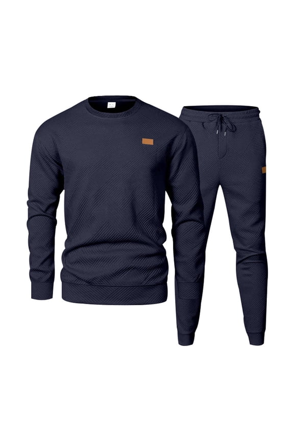 Sweat Suits for Men 2 Piece Crew Neck Sweatshirts and Sweatpants Textured Relaxed Fit Sweatshirts Joggers Athletic Pant Set Sweat Winter Suits with Pockets Navy L