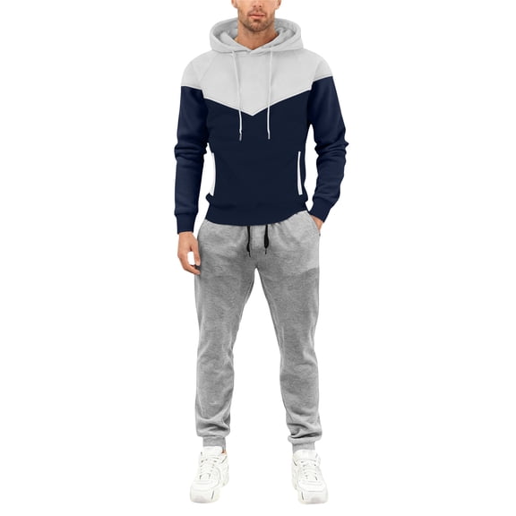 Hogleaql Sweat Suits for Men 2 Piece Hoodie and Sweatpants Color Block Relaxed Fit Pullover Hoodies Joggers Running Pant Set Casual Fall Suits with Pockets White L