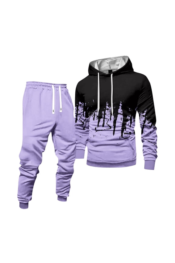 Sweat Suits for Men 2 Piece Hoodie and Sweatpants Solid Color Casual Pullover Hoodies Joggers Athletic Pant Set Relaxed Fit Fall Winter Suits with Pockets Light Purple 3XL