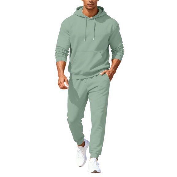 Hogleaql Sweat Suits for Men 2 Piece Hoodie and Sweatpants Solid Color Fleece Hoodie Joggers Athletic Pants Set Sweat Fall Winter Suit with Pockets Mint Green 3XL