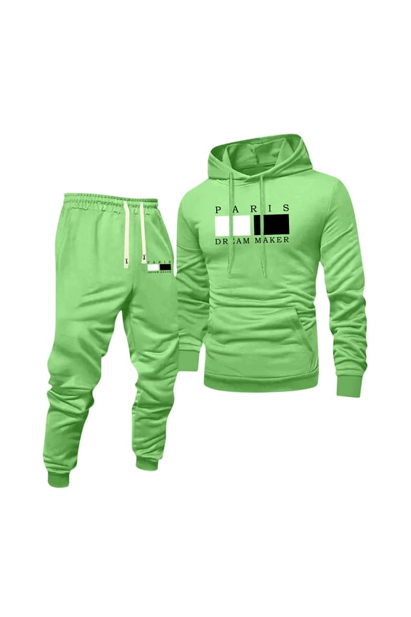 Sweat Suits for Men 2 Piece Hoodie and Sweatpants Solid Color Relaxed Fit Hoodie Jogging Running Pant Set Fleece Fall Winter Suit with Pockets Fluorescent Green M