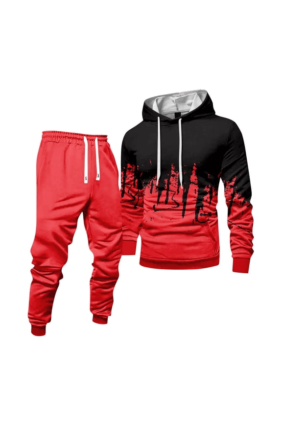 Sweat Suits for Men 2 Piece Hoodie and Sweatpants Solid Color Relaxed Fit Pullover Hoodies Joggers Running Pant Set Sweat Fall Suits with Pockets Red L