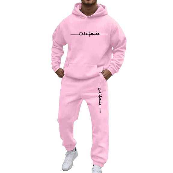 Hogleaql Sweat Suits for Men 2 Piece Hoodie and Sweatpants Solid Color Fleece Hoodie Joggers Athletic Pant Set Casual Fall Suit with Pockets Pink 3XL
