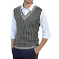 thumbnail image 1 of Hogleaql Sweater Vest Men - Men's V Neck Cotton Vest， Stripe Casual Sleeveless V Neck Knitted Sweaters Fashion Loose Pullover Comfy Insulated Fall Fit Business Knitwear Dark Gray 2XL, 1 of 3