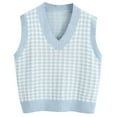 thumbnail image 1 of Hogleaql Sweater Vest Women Houndstooth Pattern Casual Sleeveless V Neck Cable Knit Sweaters Trendy Loose Pullover Comfortable Thermal Fall Fit Business Knitwear Light Blue 2XL, 1 of 3