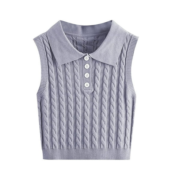 Hogleaql Sweater Vest Women Lapel button Casual Sleeveless V Neck Knitted Sweaters Dressy Oversized Pullover Soft Warm Fall for Fall Winter Gray L