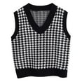 thumbnail image 1 of Hogleaql Sweater Vest Women - Women's V Neck Cotton Vest， Houndstooth Pattern Casual Sleeveless V-Neck Cable Knit Sweaters Trendy Loose Pullover Warm Fall Fit Business Knitwear Black S, 1 of 3