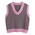 thumbnail image 1 of Hogleaql Sweater Vest Womens, Houndstooth Pattern Casual Sleeveless V Neck Cable Knit Sweaters Fashion Loose Fit Pullover Comfy Insulated Fall for Fall Winter Hot Pink S, 1 of 3