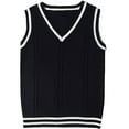 thumbnail image 1 of Hogleaql Sweater Vest Womens, Stripe Casual Sleeveless V-Neck Cable Knit Sweaters Trendy Loose Fit Pullover Soft Warm Fall for Fall Winter Black M, 1 of 2
