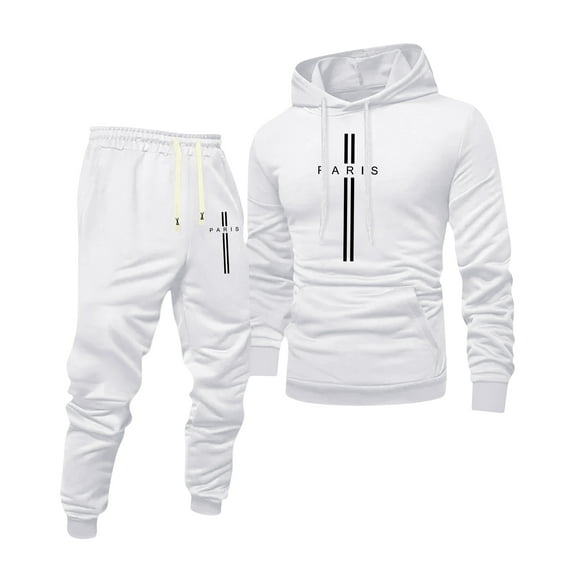 Hogleaql Sweatsuits for Men 2 Piece Solid Color Casual Hoodie Joggers Sport Pants Set Fleece Fall Winter Suit with Pockets White L