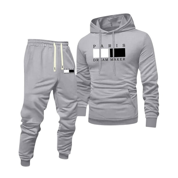 Hogleaql Sweatsuits for Men 2 Piece Solid Color Casual Pullover Hoodies Joggers Sport Pant Set Fleece Fall Suits with Pockets Light Gray M