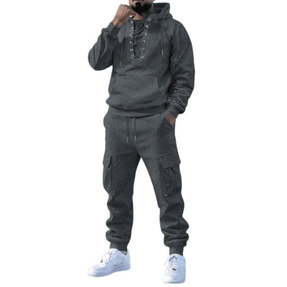 Hogleaql Sweatsuits for Men 2 Piece Solid Color Casual Pullover Hoodies Jogging Athletic Pant Set Relaxed Fit Fall Suit with Pockets Gray L