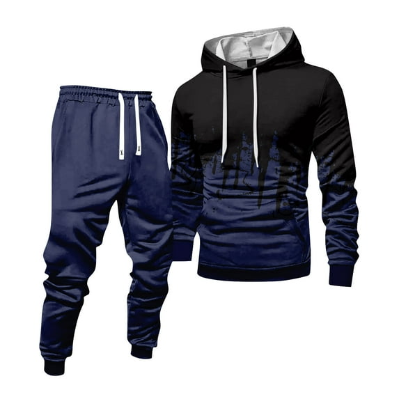Hogleaql Sweatsuits for Men 2 Piece Solid Color Casual Pullover Hoodies Jogging Running Pants Set Sweat Winter Suit with Pockets Navy 3XL