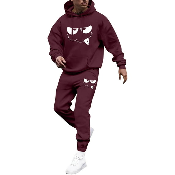 Hogleaql Sweatsuits for Men 2 Piece Solid Color Fleece Hoodie Joggers Running Pants Set Sweat Fall Suit with Pockets Wine 2XL