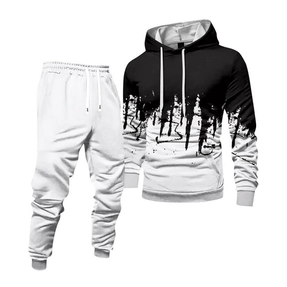 Hogleaql Sweatsuits for Men 2 Piece Solid Color Relaxed Fit Hoodie Joggers Athletic Pants Set Casual Fall Winter Suit with Pockets White XL