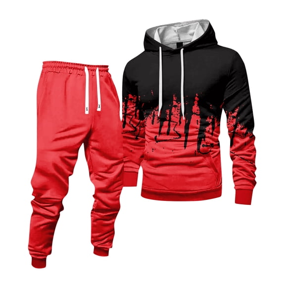 Hogleaql Sweatsuits for Men 2 Piece Solid Color Relaxed Fit Pullover Hoodies Joggers Sport Pants Set Sweat Fall Winter Suits with Pockets Red M