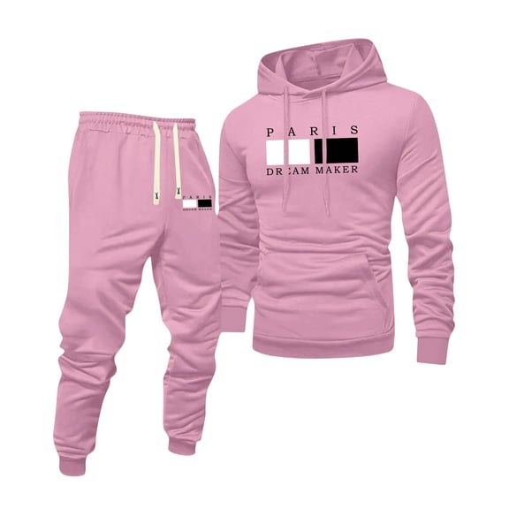 Hogleaql Sweatsuits for Men 2 Piece Solid Color Relaxed Fit Pullover Hoodies Jogging Running Pant Set Casual Winter Suit with Pockets Pink 2XL