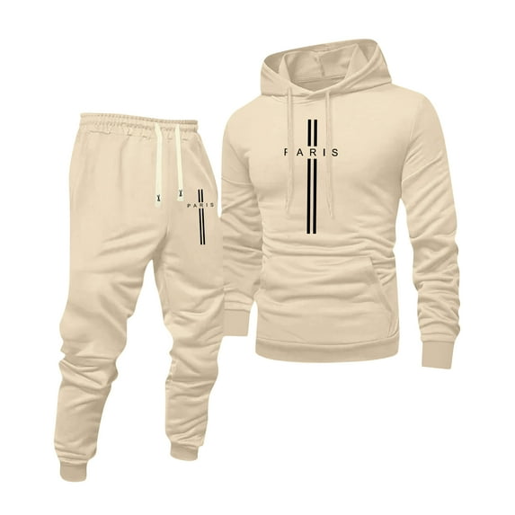 Hogleaql Sweatsuits for Men 2 Piece Solid Color Sweat Hoodie Joggers Running Pant Set Relaxed Fit Fall Winter Suits with Pockets Beige XL