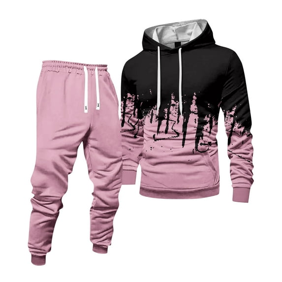 Hogleaql Sweatsuits for Men 2 Piece Solid Color Sweat Pullover Hoodies Jogging Sport Pants Set Fleece Fall Suits with Pockets Pink L