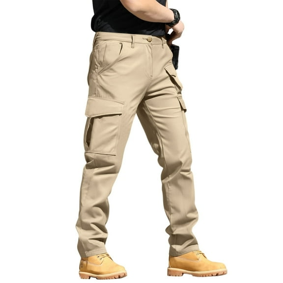 Hogleaql Tactical Cargo Pants for Men Resistant Ripstop Quick Dry Camping Pants Waterproof Baggy Outdoor Fishing Pants with Pockets Khaki 3XL