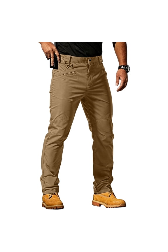 Tactical Work Cargo Hiking Mens Pants Trendy Waterproof Active Ripstop Stretch Pants with Multi-Pockets Loose Lightweight Solid Color Pant Brown XL