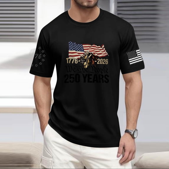 Hogleaql Usa Flag Tee Shirt for Men 4th Of July Crew Neck American Flag Print Short Sleeve Tee Patriotic Casual Independence Day Loose Pullover Tops Black L