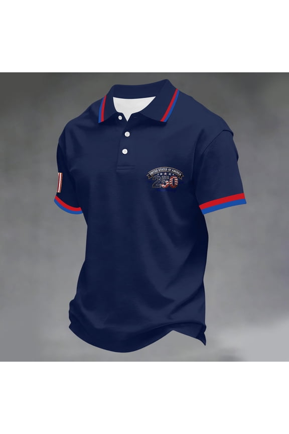 Usa Polo Shirts for Men Short Sleeve Collar Usa 1776-2026 Button Tops Independence Day Patriotic Fashion Shirts Tops Navy 3XL