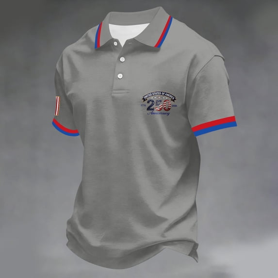 Hogleaql Usa Polo Shirts for Men Short Sleeve Collared Usa 1776-2026 Button Blouse Independence Day Patriotic Dressy Pullover Tops Dark Gray L