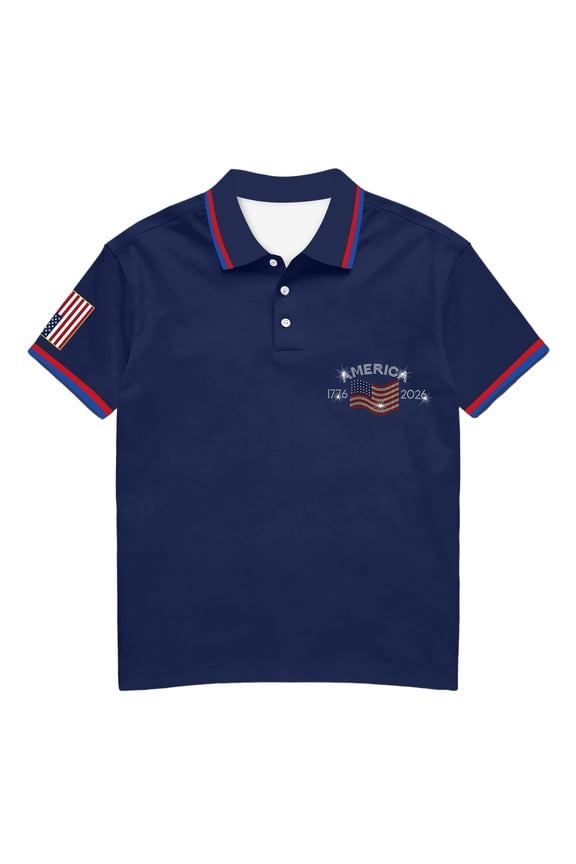 Usa Polo Shirts for Men Short Sleeve Collared Usa 1776-2026 Button Tops 250th Anniversary Usa Patriotic Fashion Tshirt Navy XL