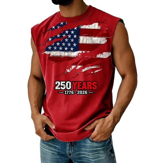 Hogleaql Usa Tank Top Men 4th Of July Muscle American Flag Print Sleeveless Shirt Crewneck Patriotic Workout Dressy Tank Tee Red 4XL