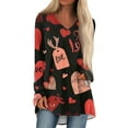 thumbnail image 1 of Hogleaql Valentine's Tops for Women V Neck Comfortable Long Sleeve Shirts Love Heart Print Trendy Cute Loose Mid-Length Tops Black L, 1 of 6