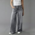 thumbnail image 1 of Hogleaql Wide Leg Sweatpant Jeans Woman Fashion Lightweight Stretchy Straight Leg Button Denim Jeans with Pockets Oversized Trousers GrayXXL, 1 of 4