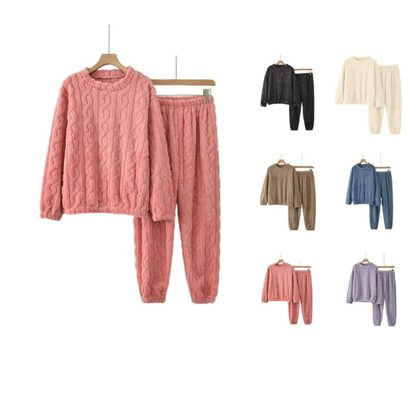 Hogleaql Winter Pjs for Women Set Plush Fluffy Warm Fleece Pullover Ribbed Loungewear Set Thickened Plush Loose Fit 2025 Winter Lightweight Casual Pj Two Piece Watermelon Red